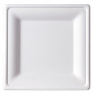 10" Compostable Pearl White Bagasse Square Plates - 100 Count