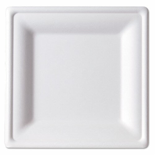 10" Compostable Pearl White Bagasse Square Plates - 100 Count