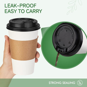 16oz Hot Coffee Cups with Lids and Sleeves