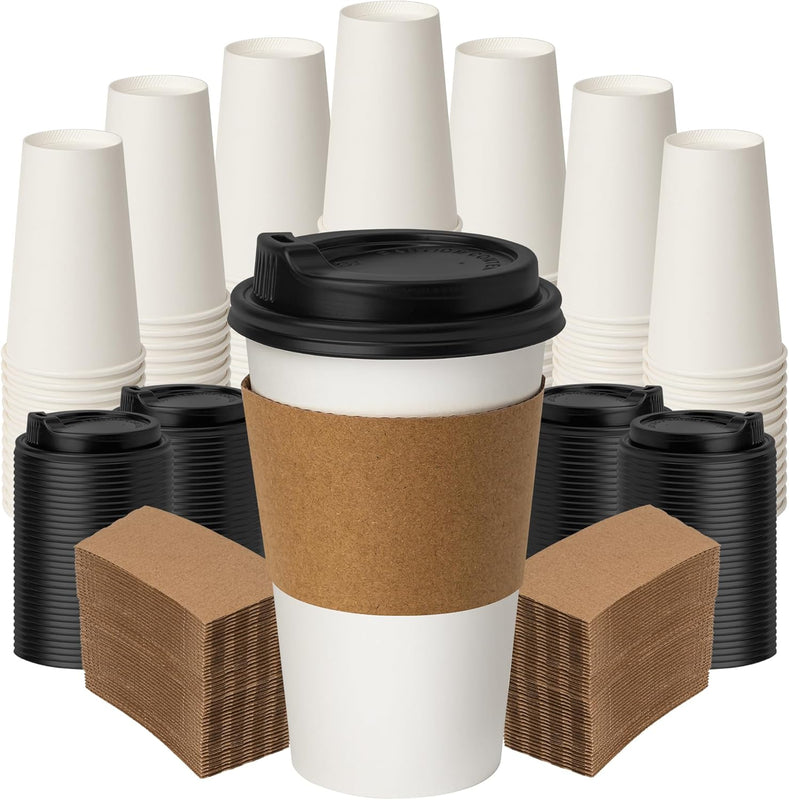 16oz Hot Coffee Cups with Lids and Sleeves