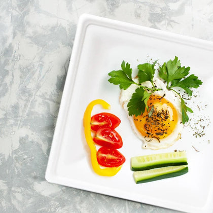 8" Compostable Pearl White Bagasse Square Plates - 100 Count