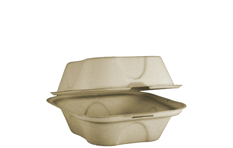 6"x6"x3" Compostable Fiber Burger Box - 100 Count