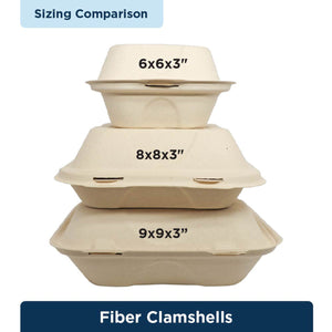 9"x9"x3" Compostable Fiber Clamshell - 300 Count