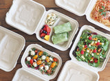 9"x9"x3" Compostable Unbleached Plant Fiber Clamshell, 3-Compartment - 300 Count