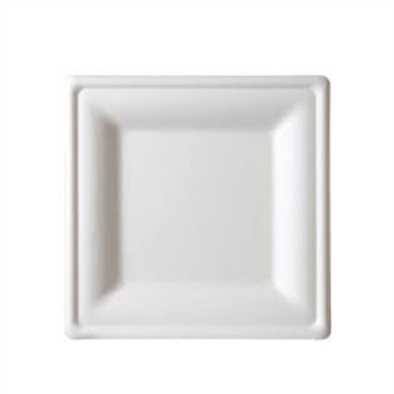 6" Compostable Pearl White Bagasse Square Plates - 100 Count